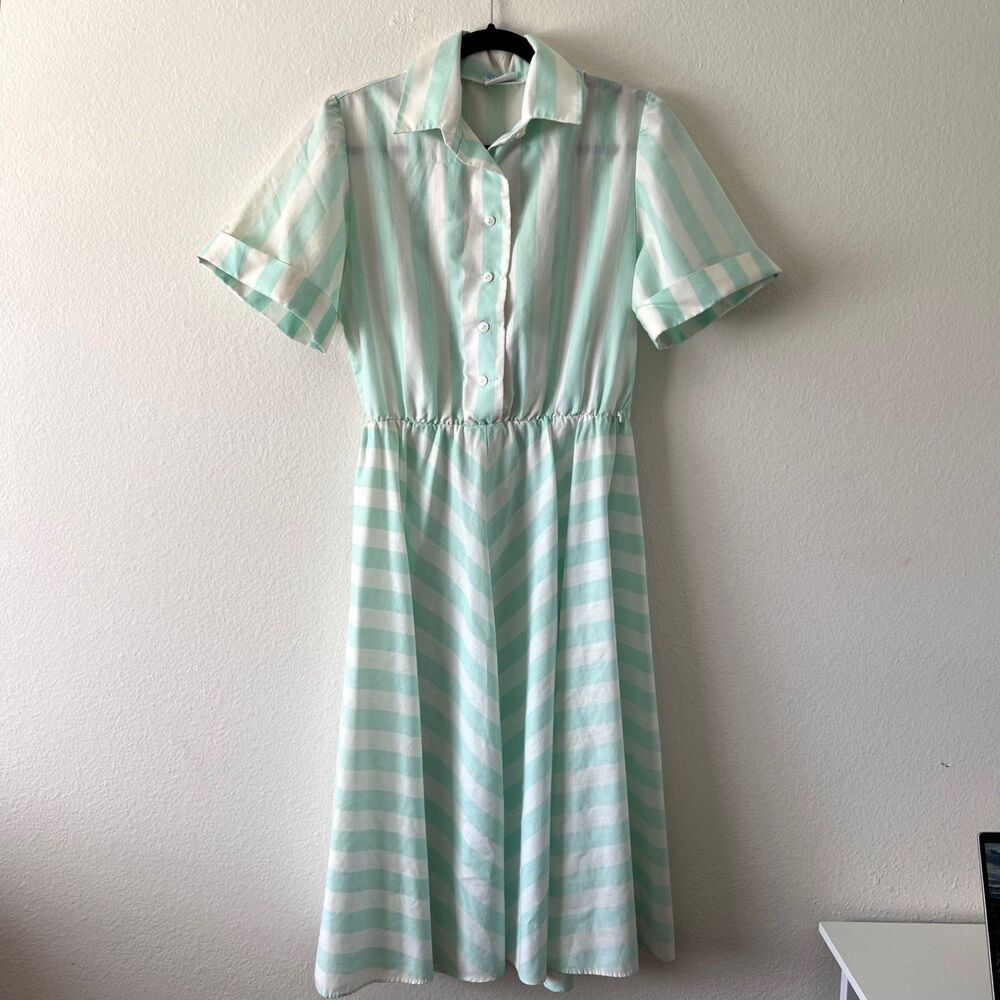 Vintage Avon Fashions Teal and White Button Up Swing Dress 50s
